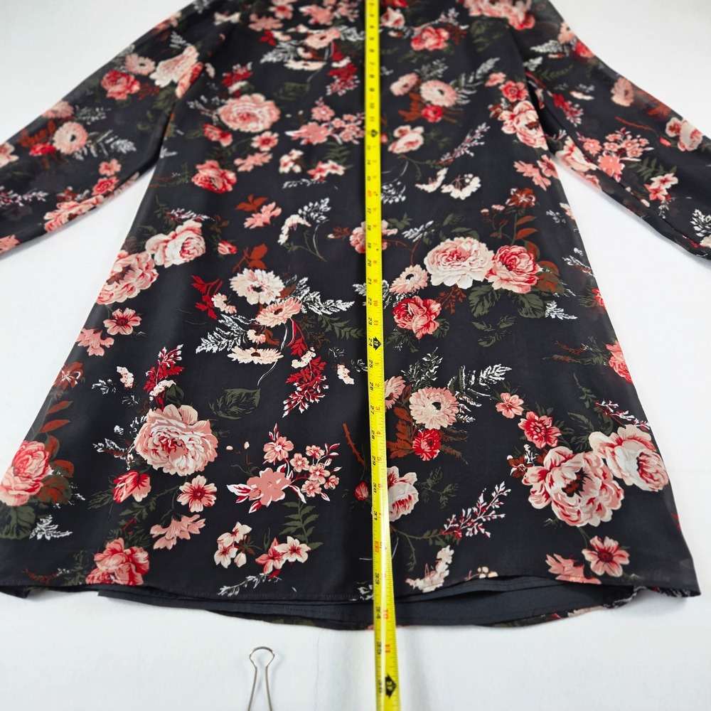 Loft Outlet Floral Shift Dress Womens 6 Black Ruffle Neck Long Sleeve (D10) - Picture 9 of 11